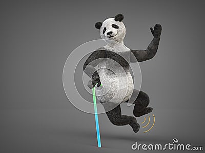 Personage character animal bear panda dancing cane Cartoon Illustration