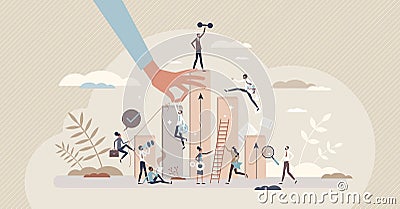 Personal achievement and self improvement in work skills tiny person concept Vector Illustration