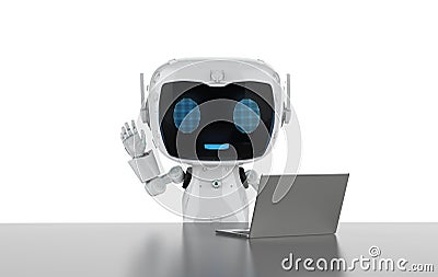 Personal assistant robot work with computer notebook Stock Photo