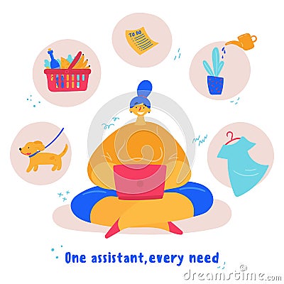 Personal assistant is sitting at the computer Vector Illustration