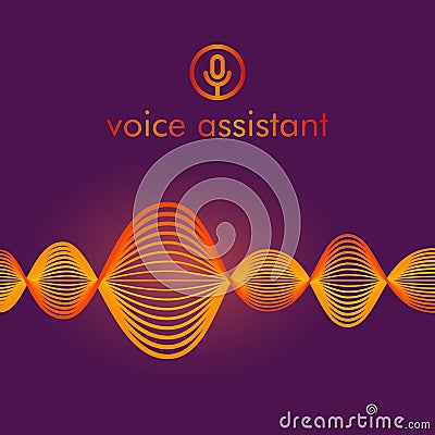 Microphone button with bright voice and sound imitation waves. Communication Vector Illustration