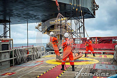 Personal basket tranfer form supply boat to oil&gas rig offshor Editorial Stock Photo