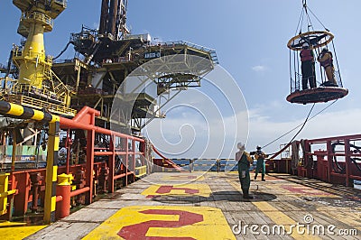 Personal basket transfer at oil platform Editorial Stock Photo