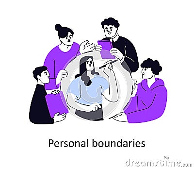 Personal boundaries, psychology concept. Setting barriers, protecting private space, limits in communication with Vector Illustration