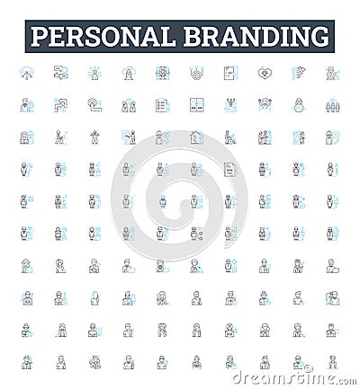 Personal branding vector line icons set. Self-promotion, Networking, Reputation, Identity, Image, Profile, Value Vector Illustration