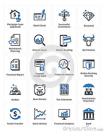 Personal & Business Finance Icons Set 1 - Blue Series Vector Illustration