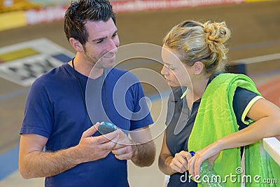 Personal coach talking to client Stock Photo