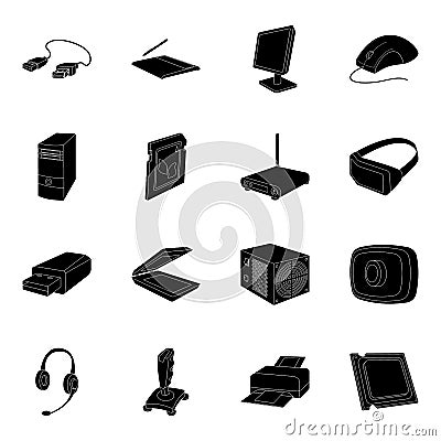 Personal computer accessories set icons in black style. Big collection of personal computer accessories vector symbol Vector Illustration