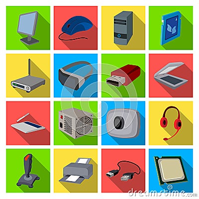 Personal computer accessories set icons in flat style. Big collection of personal computer accessories vector symbol Vector Illustration