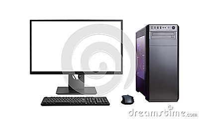 Personal comuter isolated. Display, case, keyboard and mouse Stock Photo