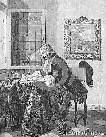 Personal correspondence by Metsu in the old book Des Peintres, by C. Blanc, 1863, Paris Stock Photo