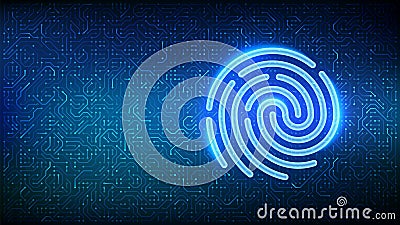 Personal data protection. Biometrics identification. Cyber security. Password control. Private secure safety. Fingerprint icon on Vector Illustration