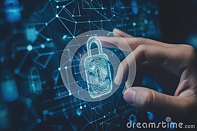 Personal data protection , digital fingerprint trace, a padlock, know your customer, kyc, k.y.c., Cybersecurity, Digital Stock Photo