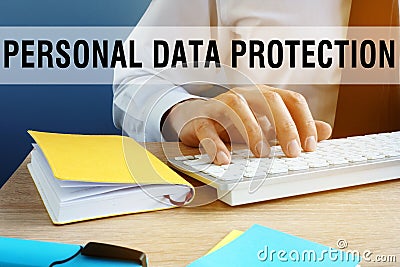 Personal data protection. Manager typing on keyboard. Stock Photo