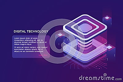 Personal data protection, server room, datacenter concept, bigdata processing isometric vector, futusristic digital Vector Illustration