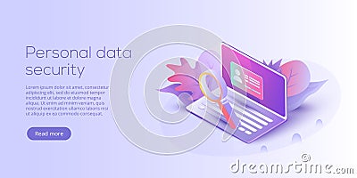 Personal data security isometric vector illustration. Online server id protection system concept. Secure login transaction with p Vector Illustration