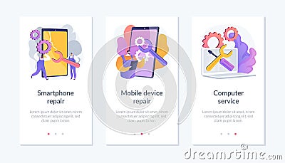 Personal device repair services app interface template. Vector Illustration