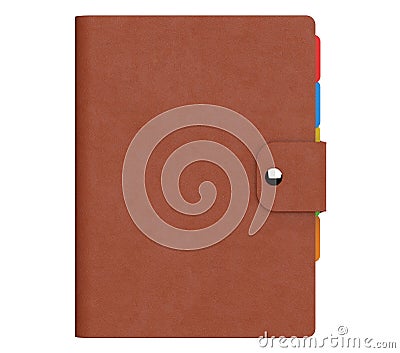 Personal Diary or Organiser Book with Brown Leather Cover. 3d Re Stock Photo