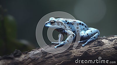 Personal Encounter with a Blue Beach Frog on a Branch. Perfect for Nature-Themed Invitations. Stock Photo