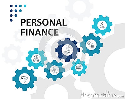 Personal Finance Infographics design. Timeline concept include personal income, personal loan, retirement payment icons. Stock Photo