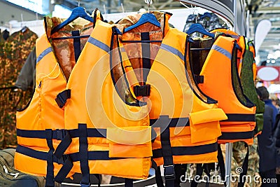 Personal flotation device as life jacket in store Stock Photo