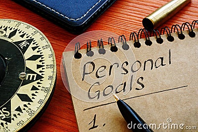 Personal goals list with retro compass Stock Photo