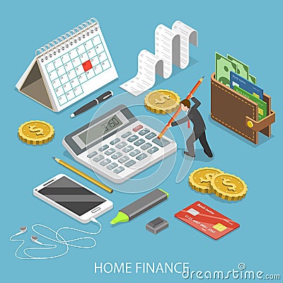 Personal home finance flat isometric vector. Vector Illustration