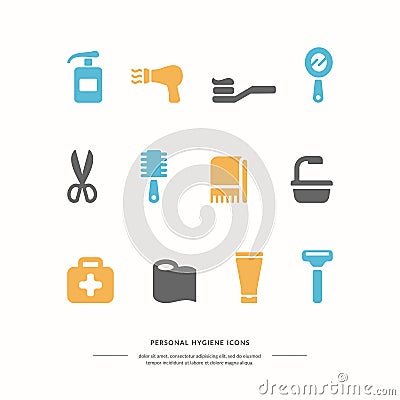 Personal hygiene colorful icons. Vector Illustration