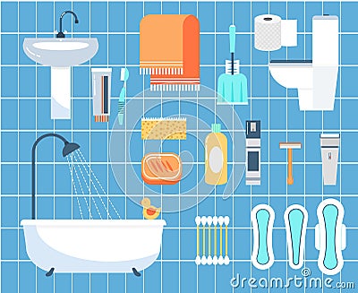 Personal hygiene flat vector icons set Vector Illustration