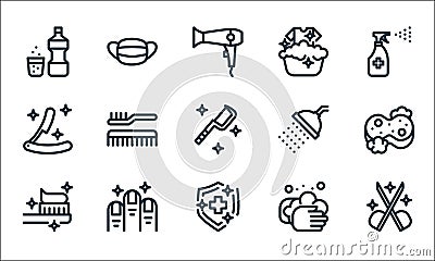 personal hygiene line icons. linear set. quality vector line set such as scissors, guard, toothbrush, washing hand, nails, razor, Vector Illustration