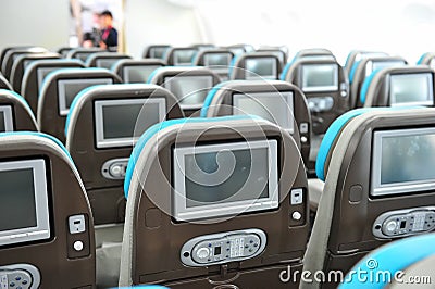 Personal inflight entertainment system in Boeing 787 Dreamliner at Singapore Airshow 2012 Editorial Stock Photo