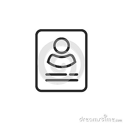 Personal info data icon vector isolated, line outline user, profile card details symbol, my account pictogram idea Vector Illustration