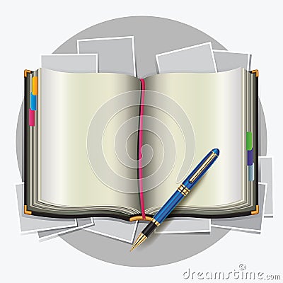 Personal Organizer with Pen. Vector Illustration