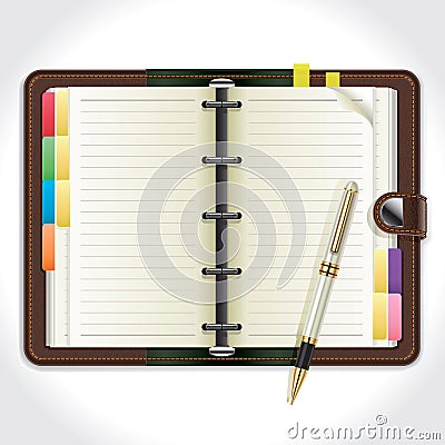 Personal Organizer with Pen. Vector Illustration