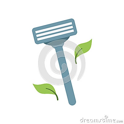 Personal razor with leaves. Sustainable lifestyle, zero waste, ecological concept. Vector illustration in cartoon style Vector Illustration