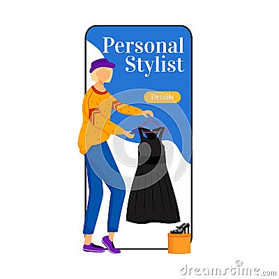 Personal stylist cartoon smartphone vector app screen Vector Illustration