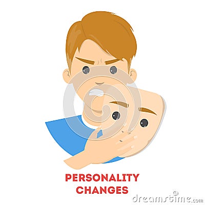 Personality changes concept. Man hide the emotion Vector Illustration