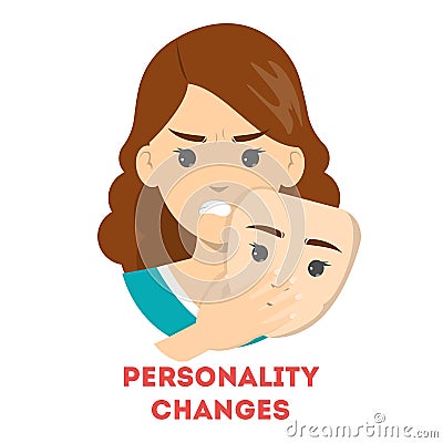 Personality changes concept. Woman hide an emotion Vector Illustration