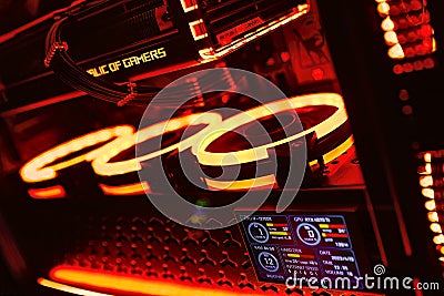 Personalize Your Gaming PC with an Illuminated Internal Display Showing CPU, GPU, and RAM Usage Editorial Stock Photo