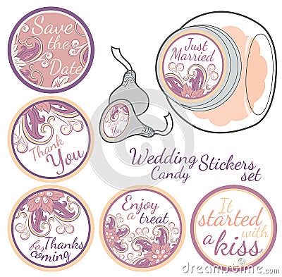 Personalized Candy Sticker Labels set Vector Illustration