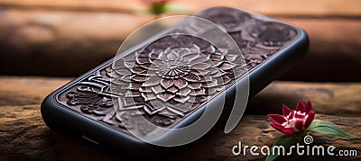 Personalized phone case production with detailed design using cnc technology for custom creations Stock Photo