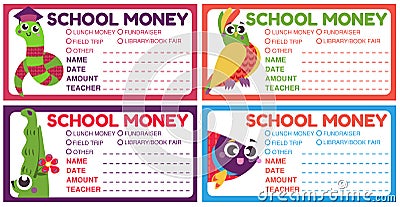 Personalized school money patches with teacher notes Vector Illustration