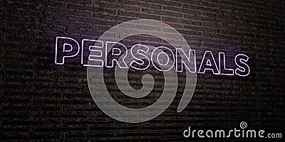 PERSONALS -Realistic Neon Sign on Brick Wall background - 3D rendered royalty free stock image Stock Photo