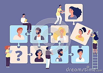 Personnel change concept. Recruiting, job search, human resource, employment agency vector illustration. Puzzle business Vector Illustration