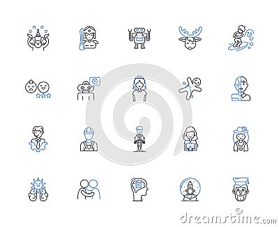 Personnel leadership line icons collection. Empathy , Communication , Trust , Accountability , Vision , Coaching Vector Illustration