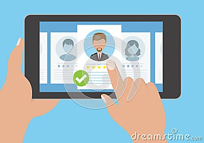 Personnel selection through a tablet. Vector Illustration