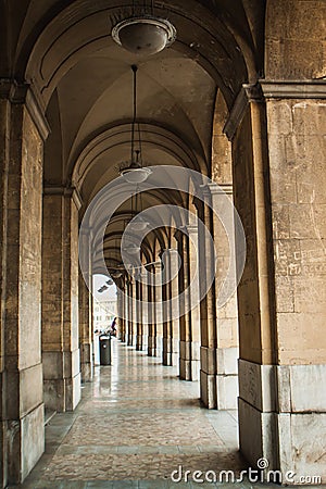 The perspective of the arched gallery. Stock Photo