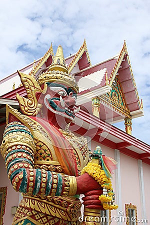 Perspective of Giant with white temple have roof three layer Stock Photo