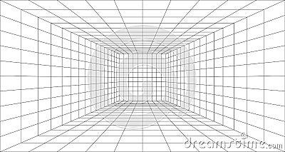 Perspective grid background 3d Vector illustration. Model projection background template. Line one point perspective Cartoon Illustration