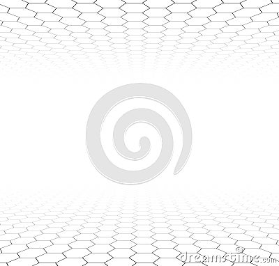 Perspective grid hexagonal surface. Vector Illustration